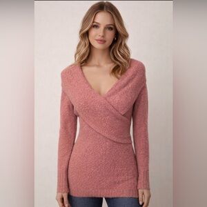 Y2K Moda International Cowl Off The Shoulder Wool Blend Boucle Sweater Small